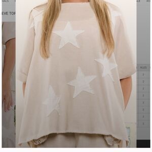 Bluevelvet top Blue Velvet tunic Cream Star Appliqué Top patched boho sz medium